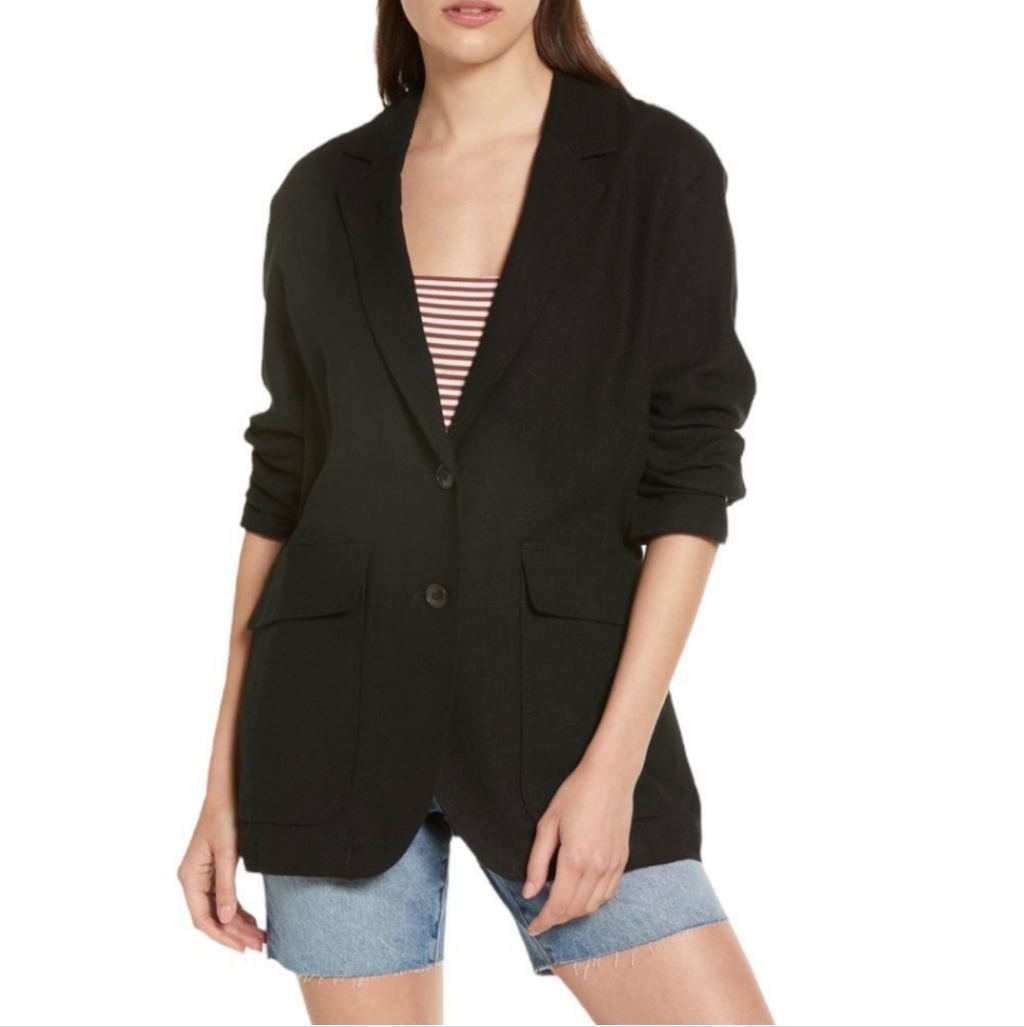 Madewell Larsen Breezewoven Linen Blend Blazer In Black Size Xs